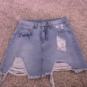 distressed blue jean skirt